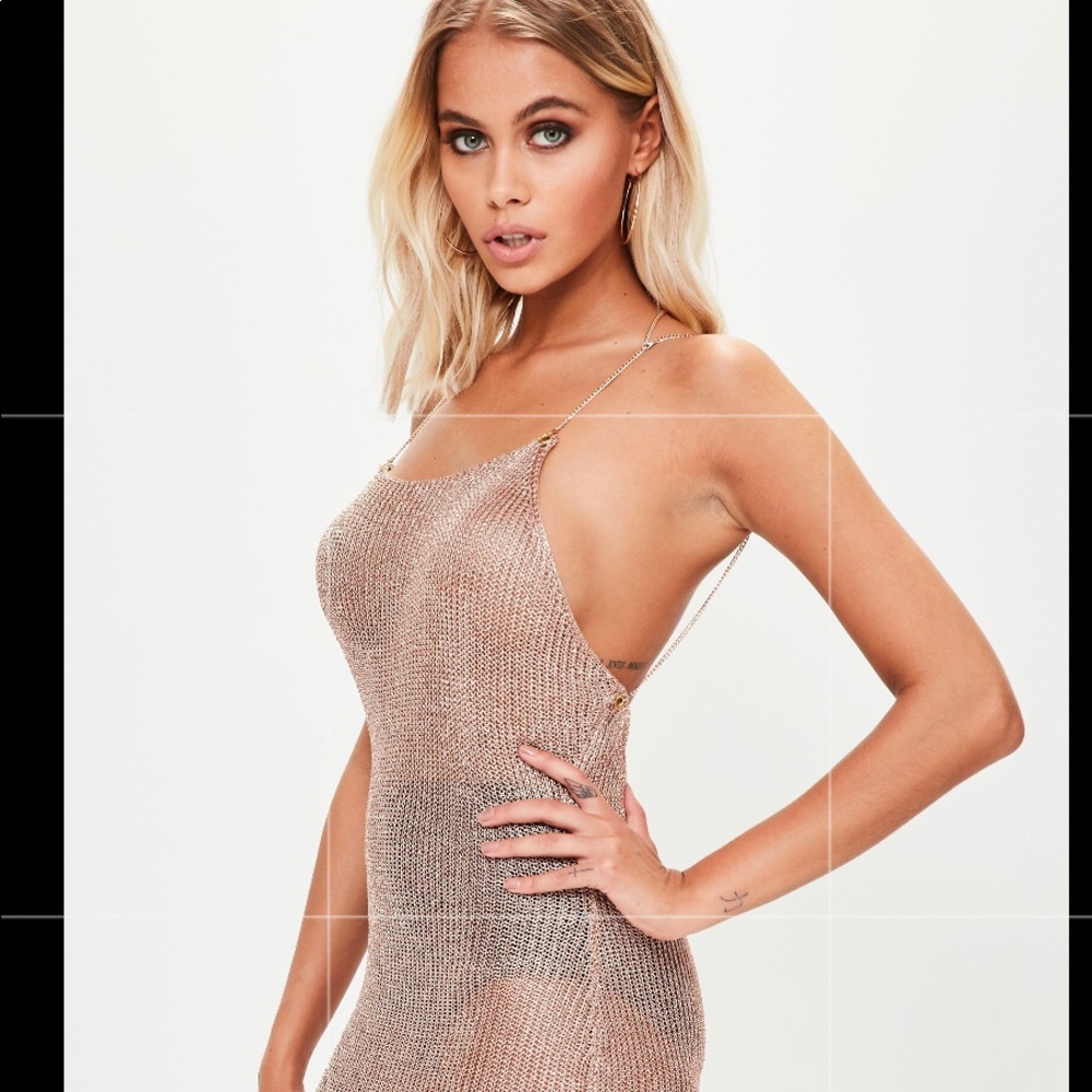 Metallic Shear Gold Chain Dress